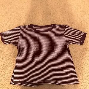 A Burgundy striped Tee shirt